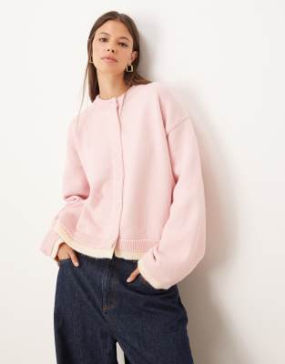 Asos Design Knit Oversized Cardigan With Double Layer In Pink