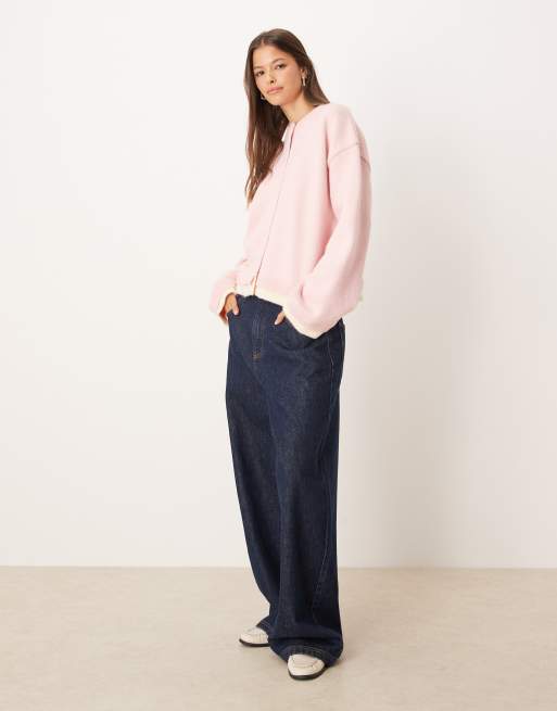 ASOS DESIGN knit oversized cardigan with double layer in pink