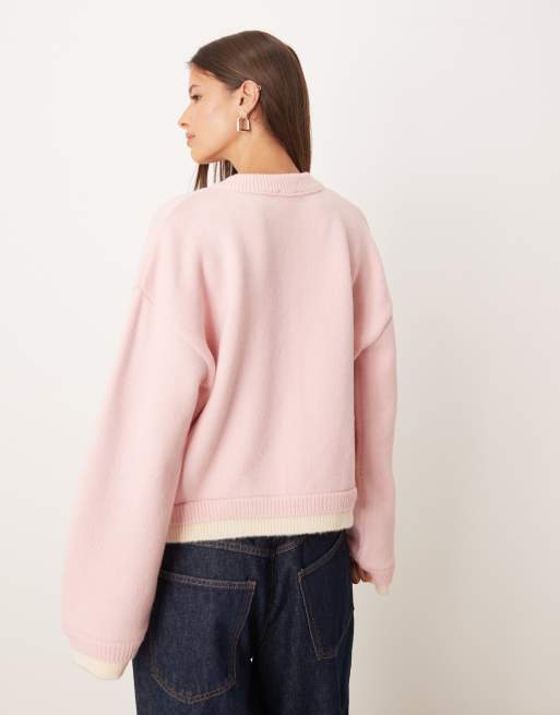 ASOS DESIGN knit oversized cardigan with double layer in pink