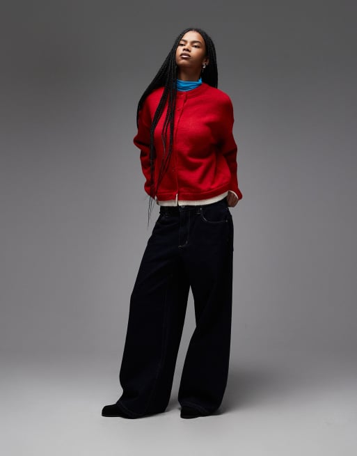 ASOS DESIGN knit oversized cardigan with double layer in red, 2 of 4