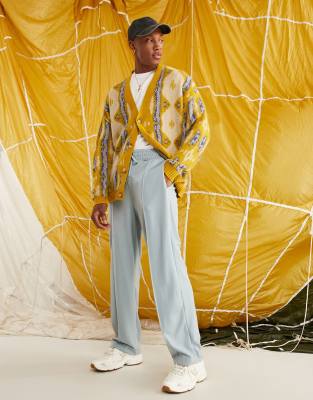 ASOS DESIGN KNIT OVERSIZED CARDIGAN WITH TILE PRINT IN YELLOW 