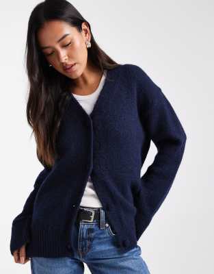 Asos Design Knit Oversized Cardigan With Wool - Part Of A Set-navy In Blue
