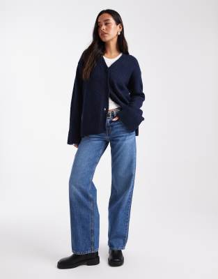 Asos Design Knit Oversized Cardigan With Wool - Part Of A Set-navy In Blue