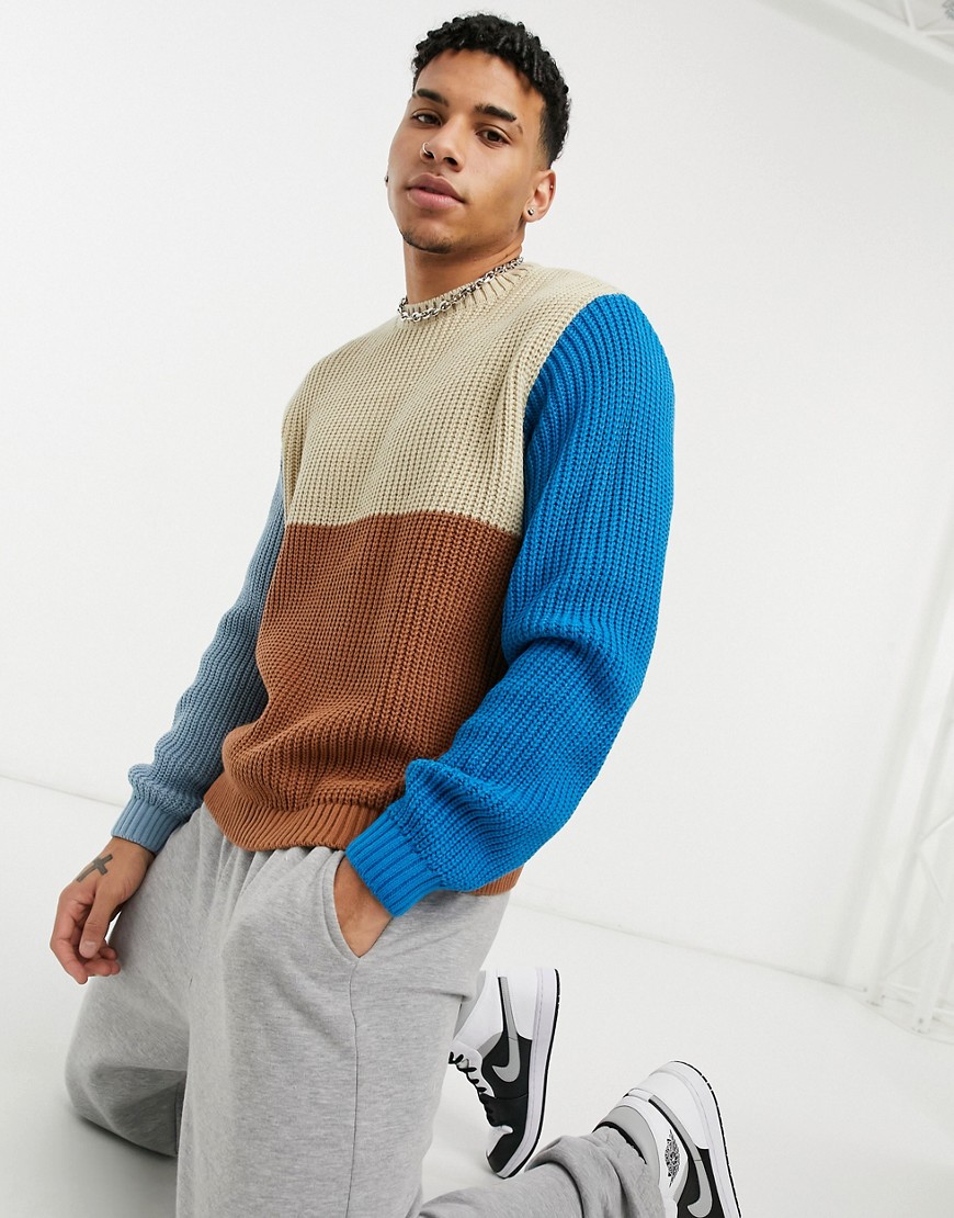 ASOS DESIGN knit oversized color block ribbed sweater-Multi