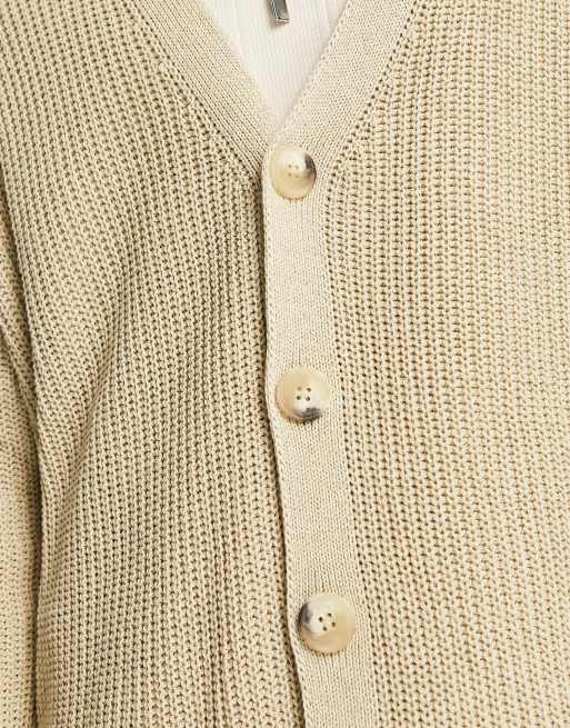 ASOS DESIGN knit oversized fisherman rib cardigan in oatmeal, 4 of 5