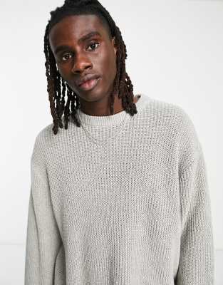 ASOS DESIGN knit oversized fisherman rib sweater in gray | ASOS