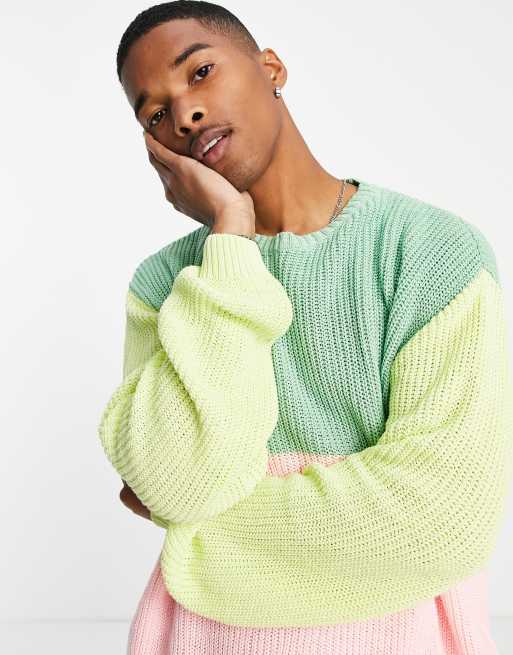 ASOS DESIGN knit oversized fisherman ribbed crew neck color block