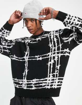 ASOS DESIGN knit oversized fit sweater with all-over barbed wire print