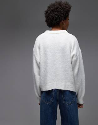 Asos Design Knit Oversized Henley Wool Blend Sweater In White