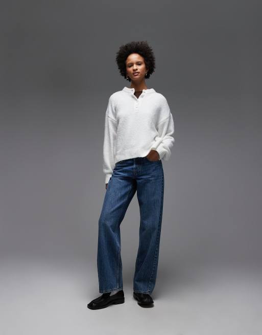 ASOS DESIGN knit oversized henley wool blend sweater in ecru, 4 of 4