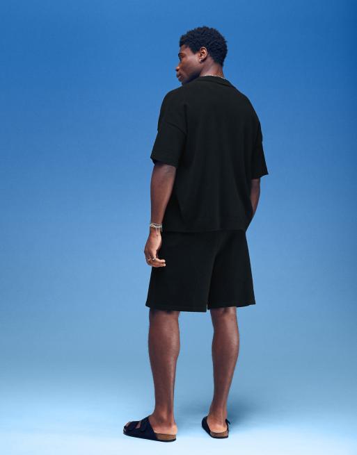ASOS DESIGN knit oversized lightweight textured shorts in black - part of a set