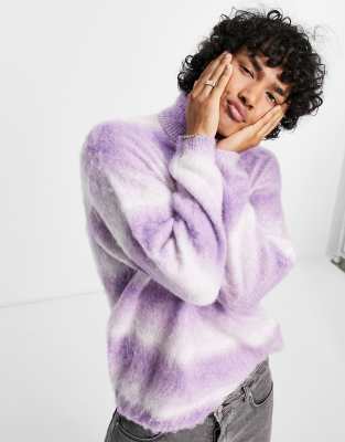 ASOS DESIGN knit oversized ombre stripe roll neck sweater in lilac