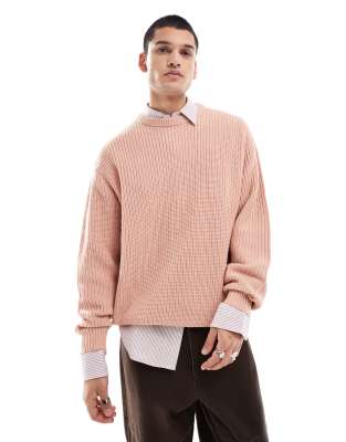 Asos Design Knit Oversized Rib Sweater In Light Pink