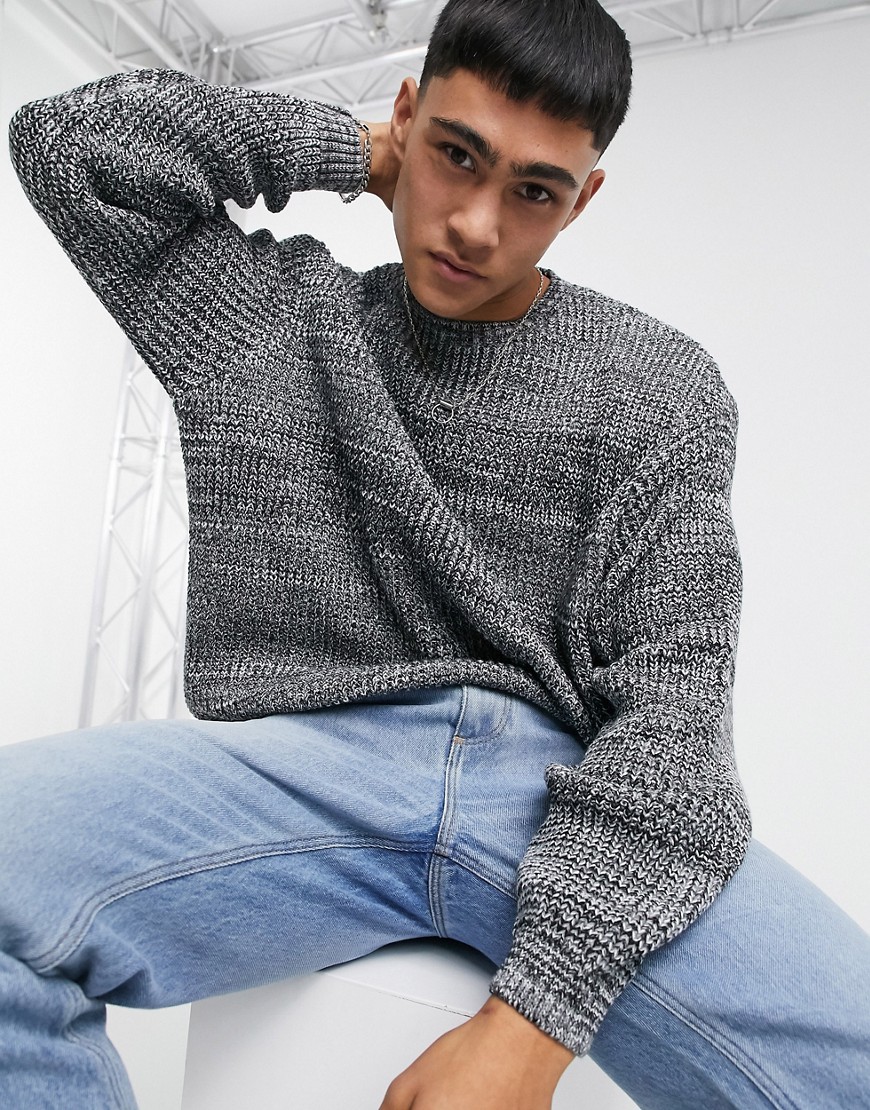 ASOS DESIGN knit oversized ribbed sweater in gray twist-Grey