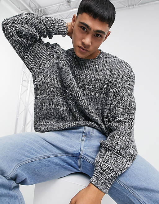ASOS DESIGN knit oversized ribbed sweater in gray twist | ASOS