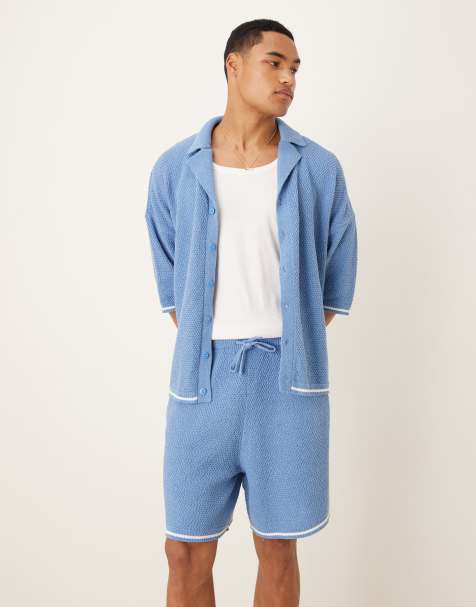 ASOS DESIGN knit oversized shorts in light blue - part of a set - view 1