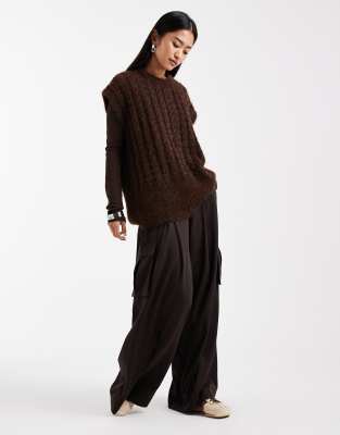 Asos Design Knit Oversized Sweater In Brown