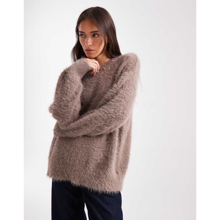 ASOS DESIGN knit oversized sweater in eyelash yarn in mocha | ASOS