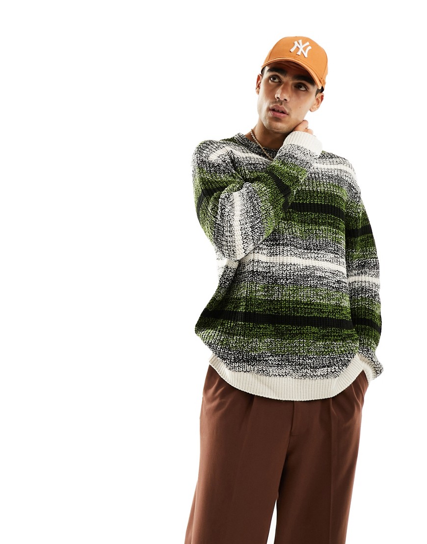 Shop Asos Design Knit Oversized Sweater In Green Ombre Stripe