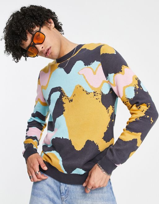 ASOS DESIGN knit oversized sweater in paint splat design