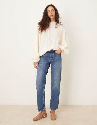 Asos Design Knit Oversized Sweater With Balloon Sleeves In White