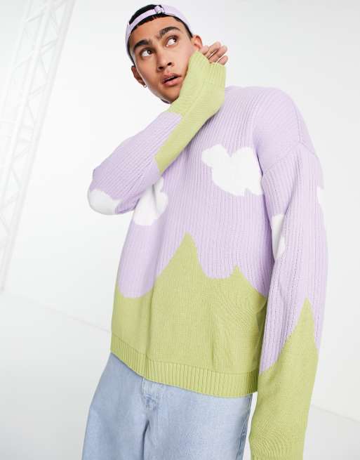 ASOS DESIGN knit oversized sweater with cloud and landscape pattern