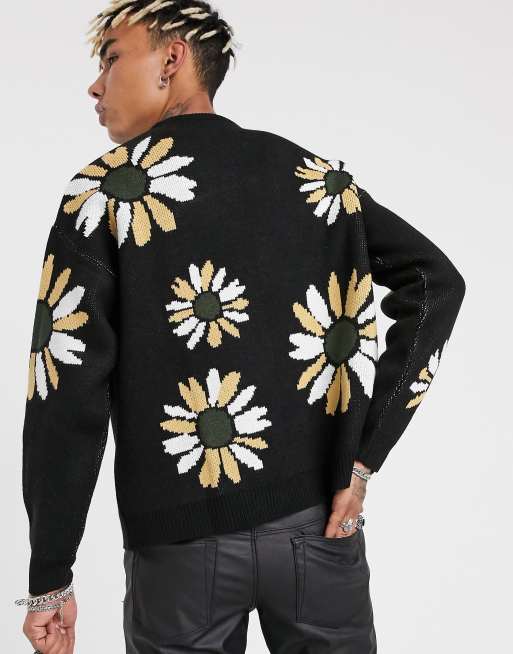 ASOS Floral Jumper in Black for Men