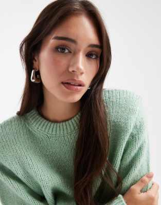 Asos Design Knit Oversized Sweater With Shoulder Pads In Green