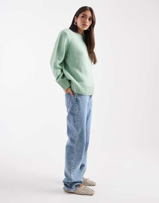 ASOS DESIGN knit oversized sweater with shoulder pads in sage