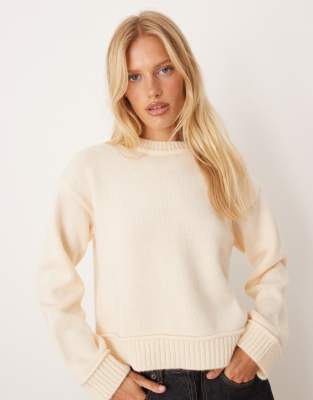 Asos Design Knit Oversized Sweater With Wide Rib Detailing In White