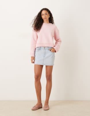 Asos Design Knit Oversized Sweater With Wide Rib Detailing In Pink