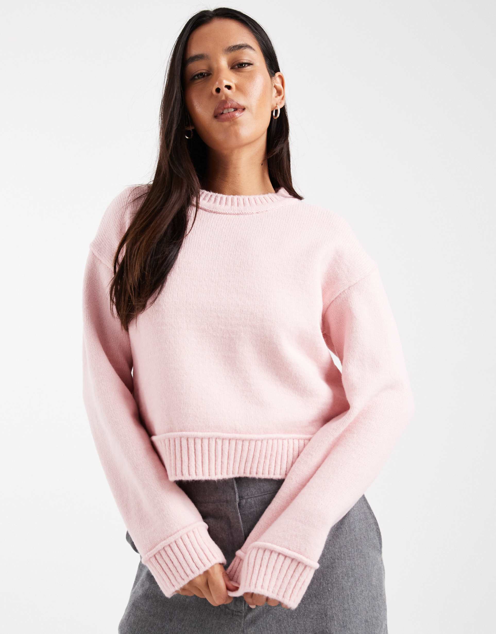 asos design knit oversized sweater with wide rib detailing in ecru