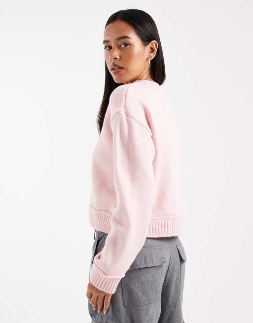 ASOS DESIGN knit oversized sweater with wide rib detailing in ecru, 2 of 4