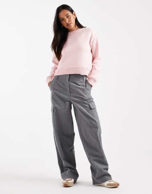ASOS DESIGN knit oversized sweater with wide rib detailing in ecru, 3 of 4