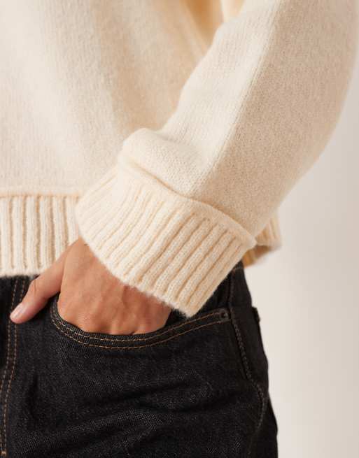 ASOS DESIGN knit oversized sweater with wide ribbed detailing in ecru, 3 of 4
