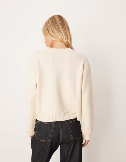 ASOS DESIGN knit oversized sweater with wide ribbed detailing in ecru, 4 of 4