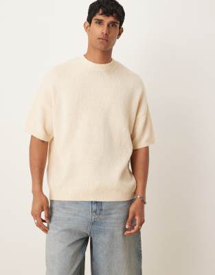 knit oversized t-shirt in oatmeal-Neutral