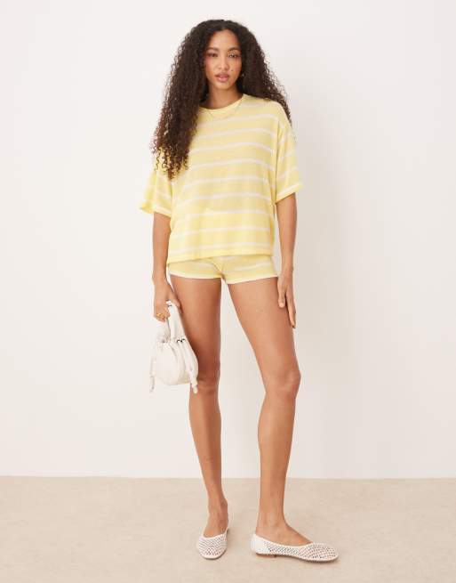ASOS DESIGN knit oversized T-shirt in yellow and white stripe - part of a set, 2 of 4