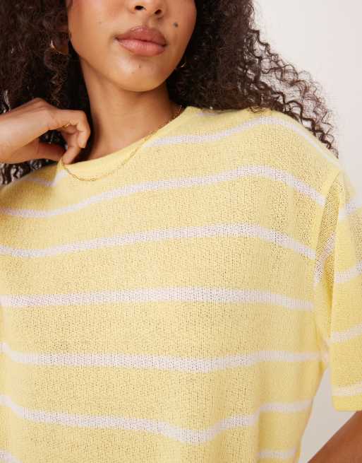 ASOS DESIGN knit oversized T-shirt in yellow and white stripe - part of a set, 3 of 4
