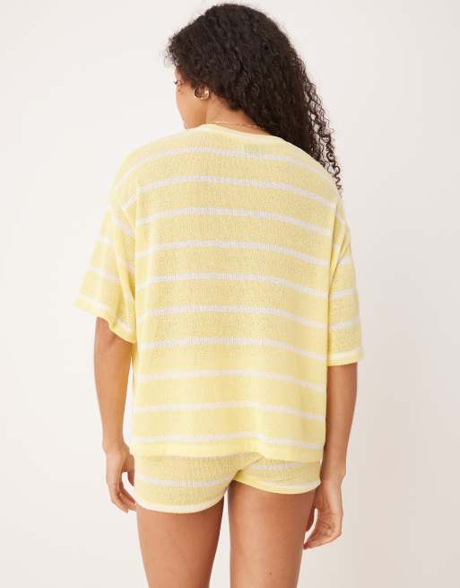 ASOS DESIGN knit oversized T-shirt in yellow and white stripe - part of a set, 4 of 4