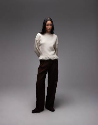 Asos Design Knit Oversized Tassel Sweater In Neutral