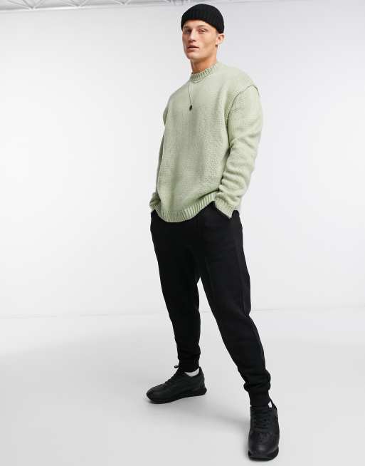 ASOS DESIGN knit oversized textured sweater in olive green