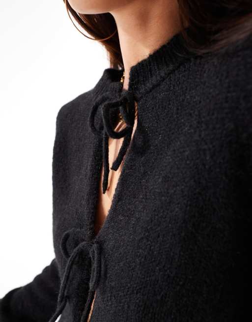 ASOS DESIGN knit oversized tie front cardigan in black