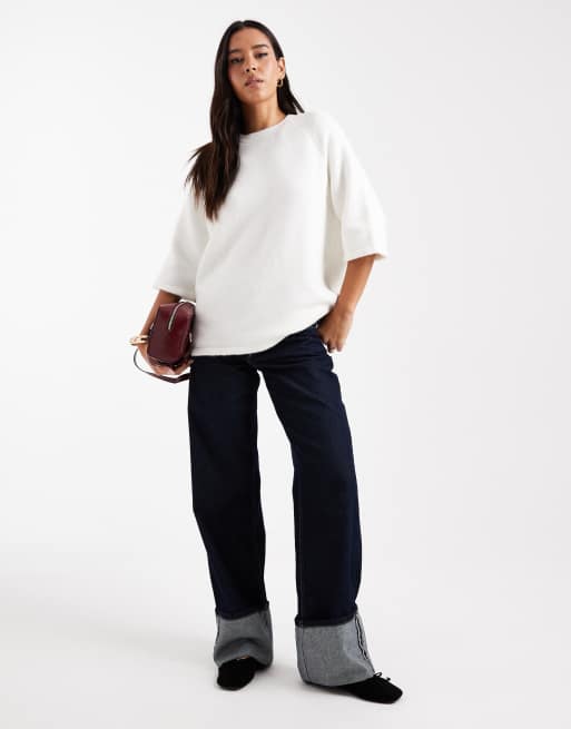 ASOS DESIGN knit oversized top with wool in ecru, 3 of 4