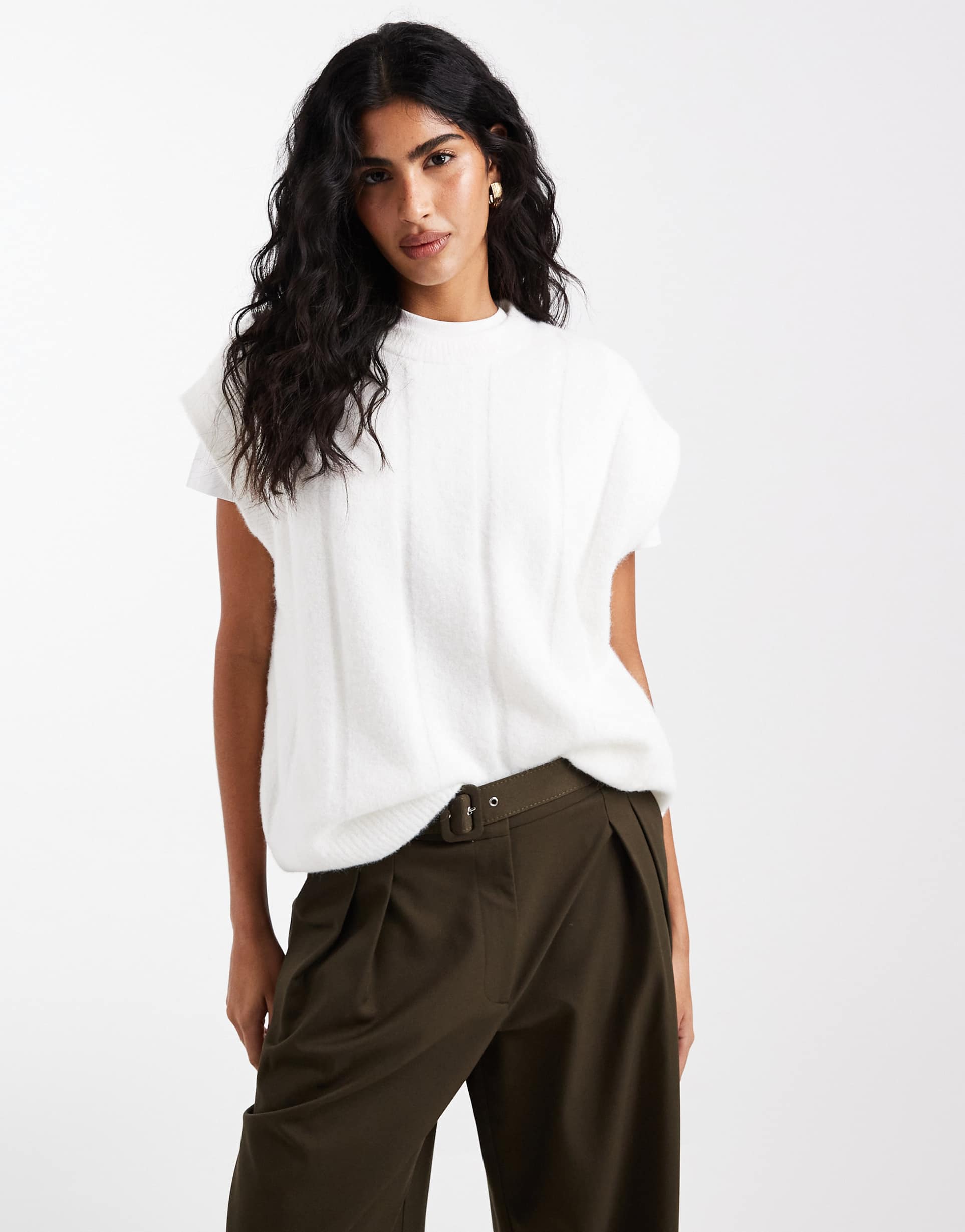 asos design knit oversized top with wool in ecru