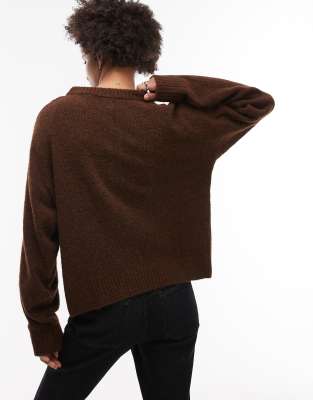 Asos Design Knit Oversized Wool Blend Henley Sweater In Brown