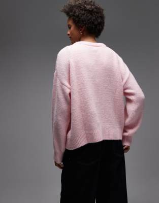 Asos Design Knit Oversized Wool Blend Henley Sweater In Pink