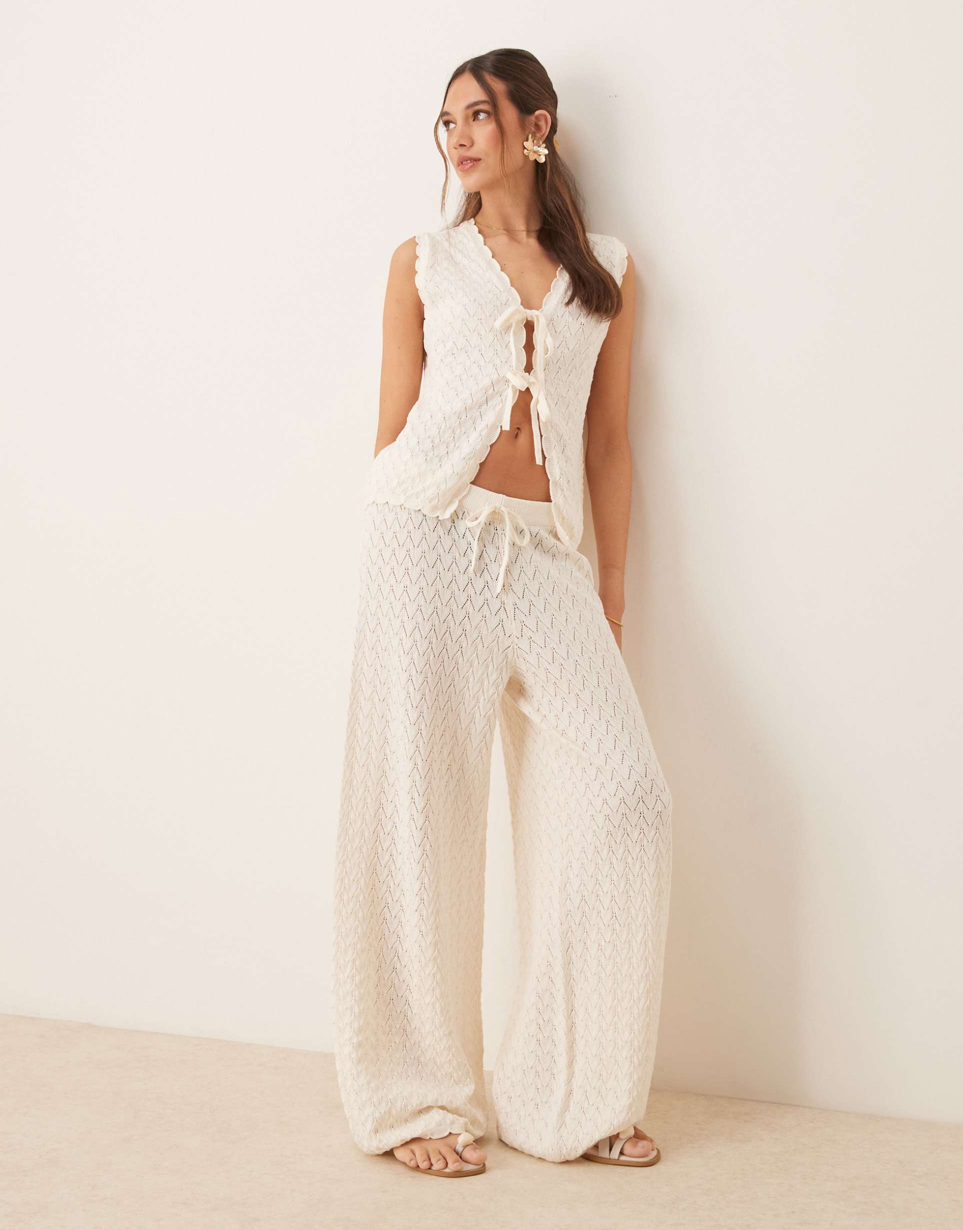 asos design knit pants in ecru - part of a set