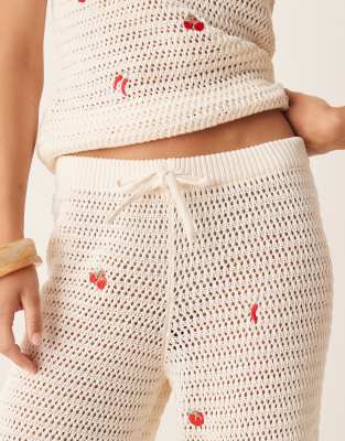 Asos Design Knit Pants With Fruit Embroidery