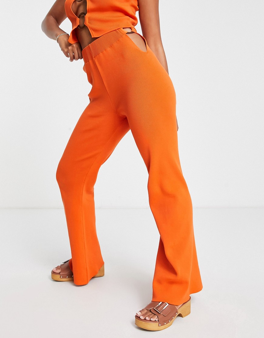 knit pants with ring waist detail in orange - part of a set